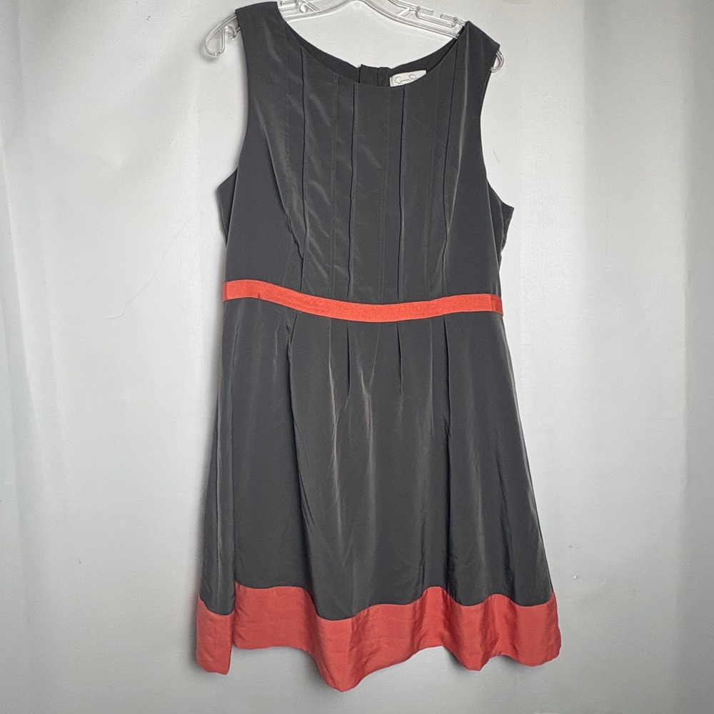 Y2K 2010 Jessica Simpson Gray Coral Colorblock Pleated Fit & Flare Dress Size 16
